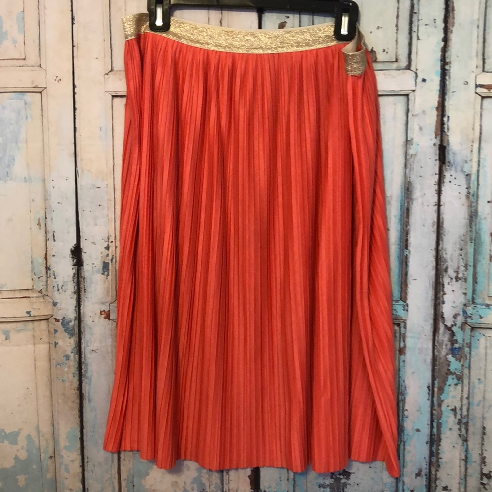 Pleated Coral Midi Skirt Size XL